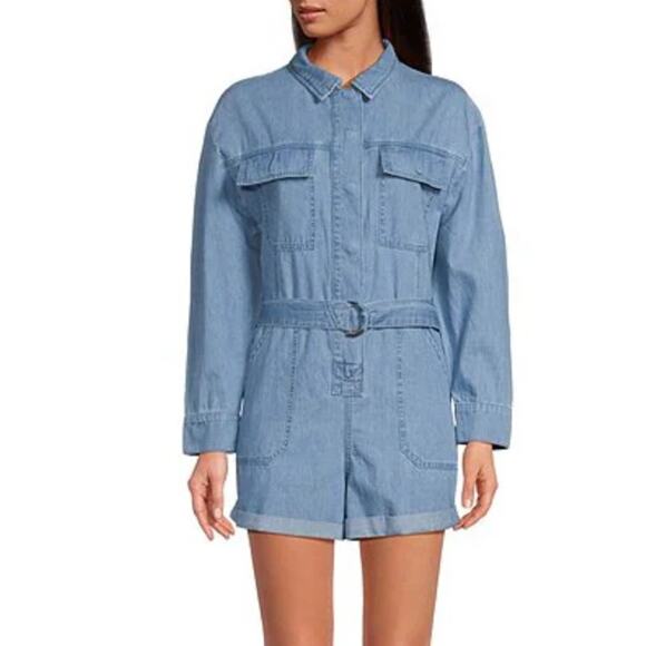 Gianni Bini Pants - Gianni Bini Charlie Long Sleeve Denim Romper Jumpsuit Utility Blue US 0 NWT